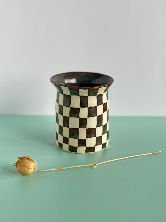 Bud Vase - Brown Cheque