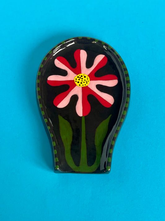 Black Spoon Rest - Pink & Red Flower