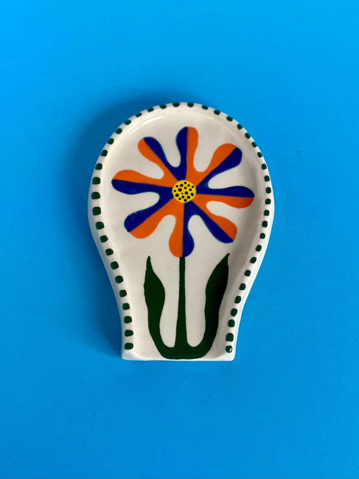 Spoon Rest - Orange & Blue Flower