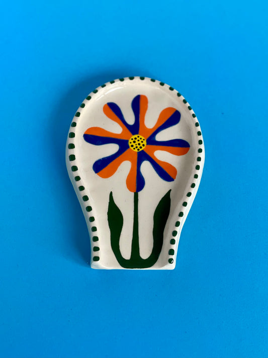 Spoon Rest - Orange & Blue Flower