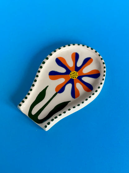 Spoon Rest - Orange & Blue Flower