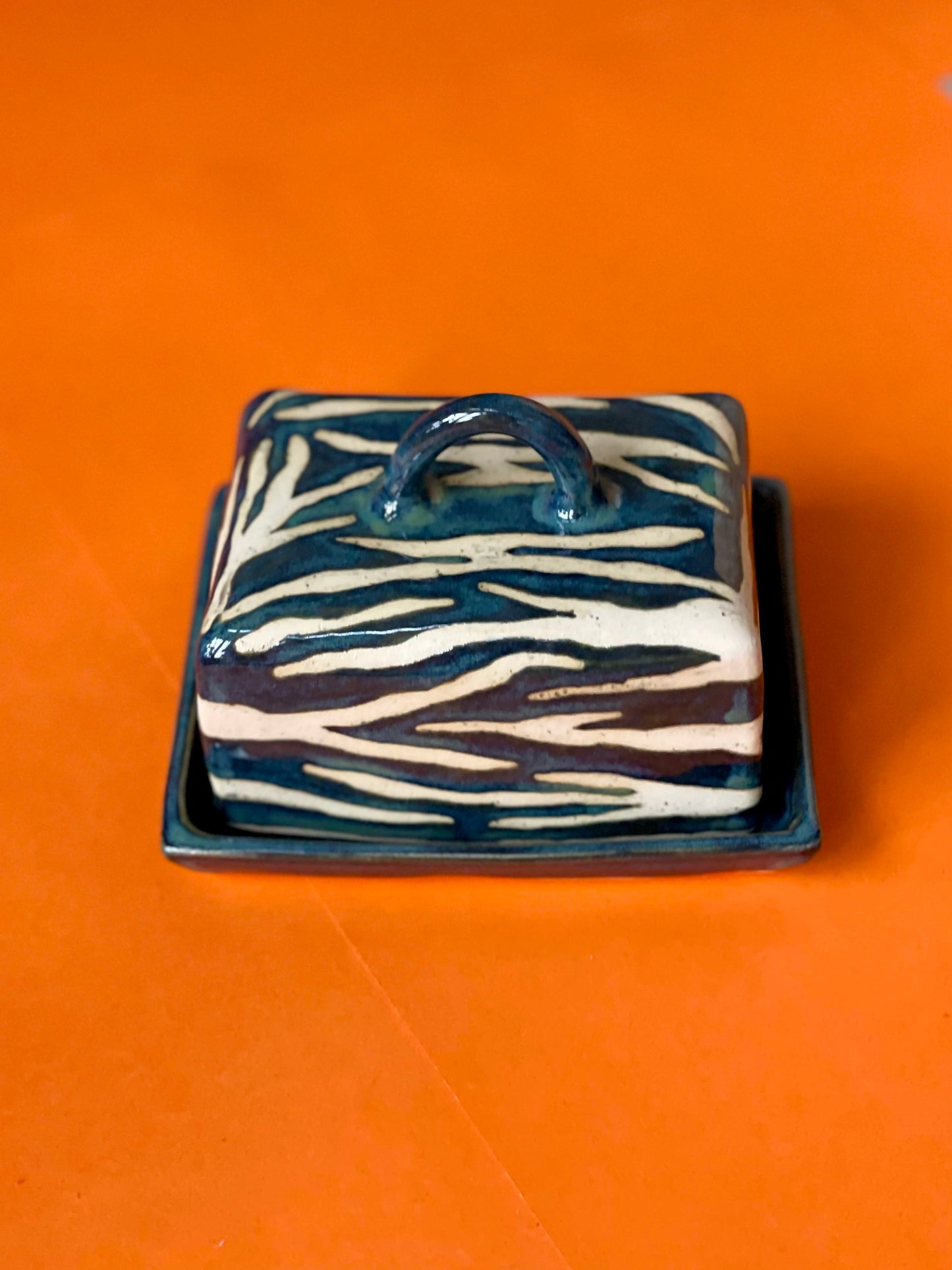 Butter Dish - Blue & White Zebra