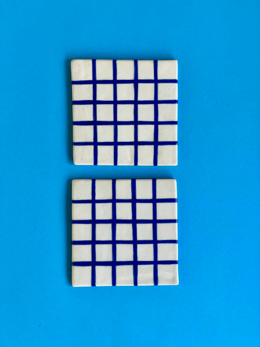 Coaster Set - Blue Cheque