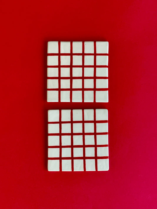 Coaster Set - Red Cheque